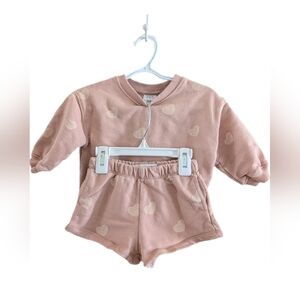 Zara Blush Heart Patterned Toddler Crewnwck And Shorts Set